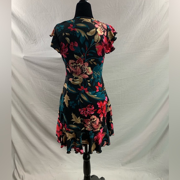 Boho Floral Print Ruffle Trim Dress Black - Picture 9 of 9